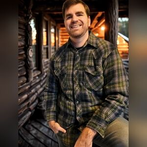 Flannel Jacket - Snap-Up - Green, Black, And White Plaid